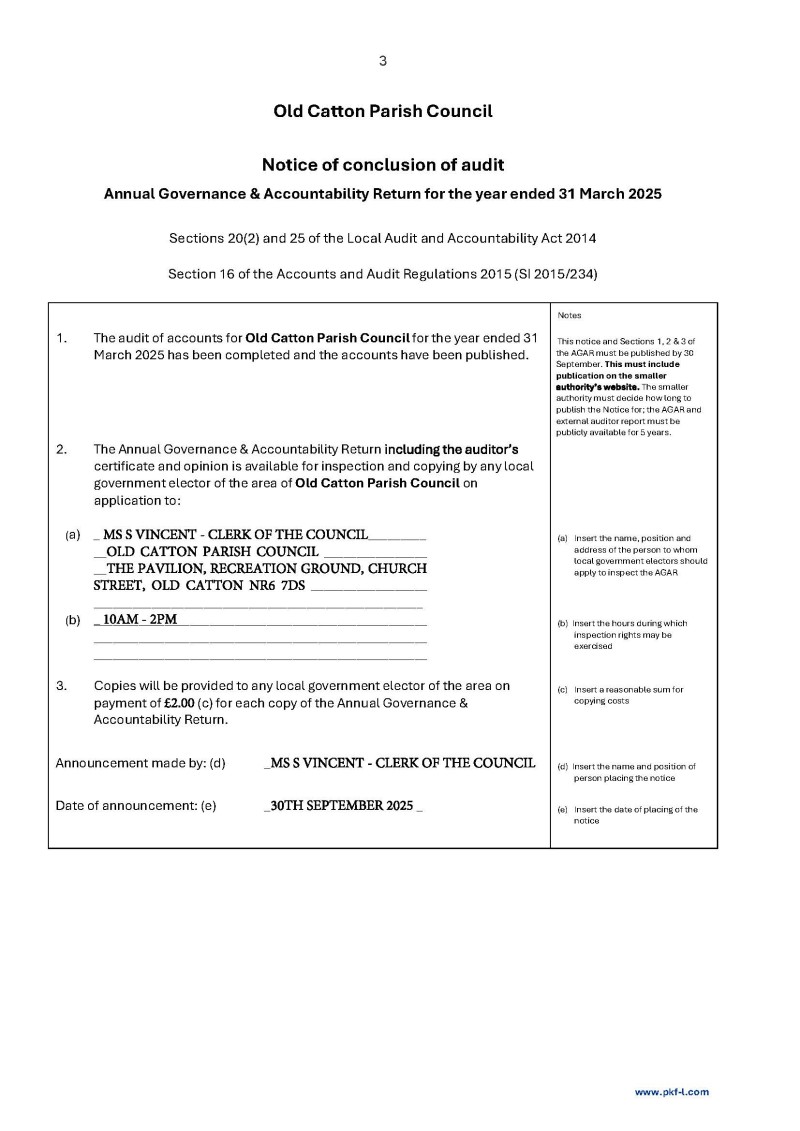 Notice of Conclusion of Audit and Annual Return 2024-25