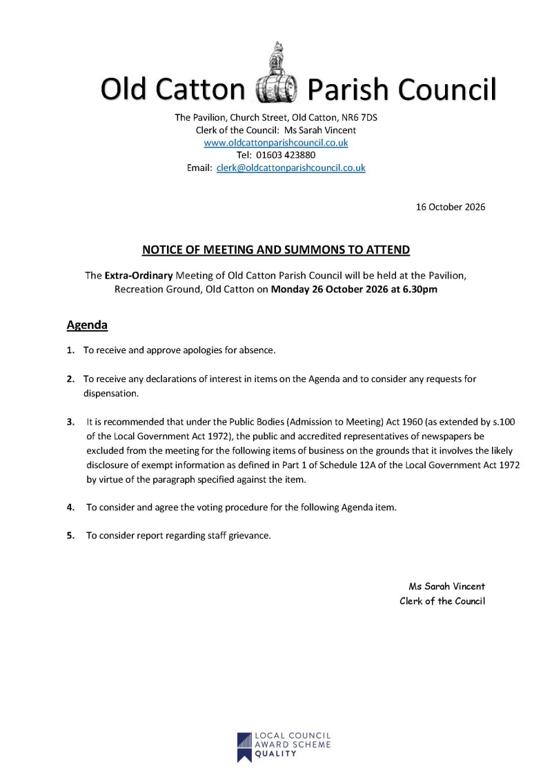 Extra-Ordinary Meeting of Old Catton Parish Council 26 October 2026