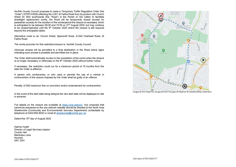 Temporary Traffic Regulation Order - 27 August 2025