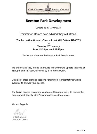 Meet with Persimmon Homes Representatives on January 20th