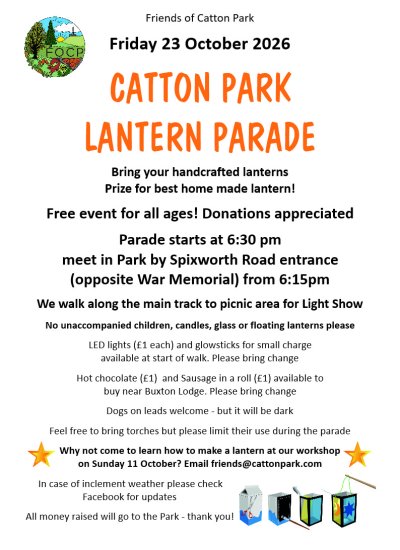 Friends of Catton Park, Lantern Parade Friday 23 October 2026 