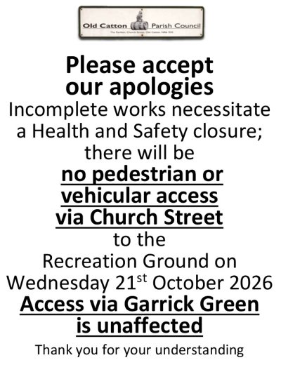 October 21st 2026, access to the Recreation Ground will be via the Garrick Green entrance only