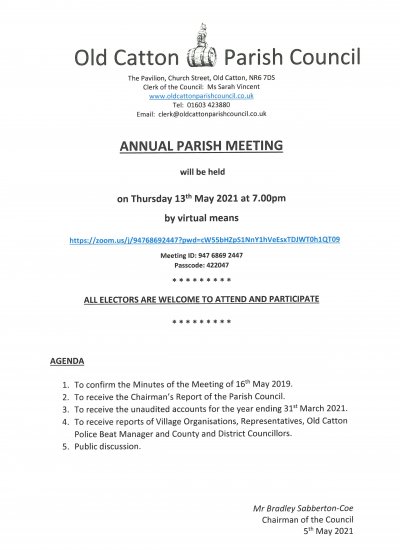 ANNUAL PARISH MEETING - 13TH MAY 2021
