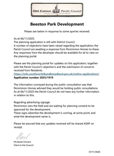Beeston Park information as at November 6th 2025