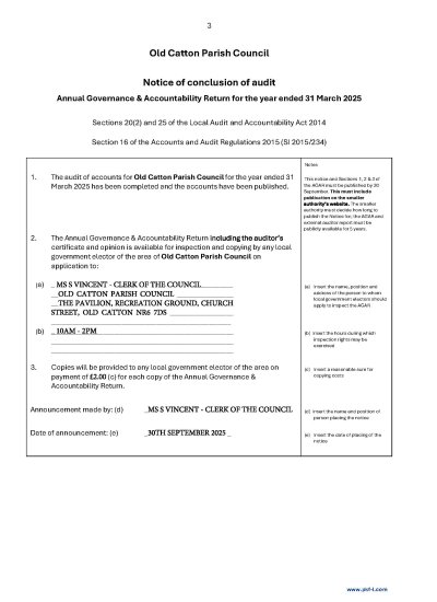 Notice of Conclusion of Audit and Annual Return 2024-25