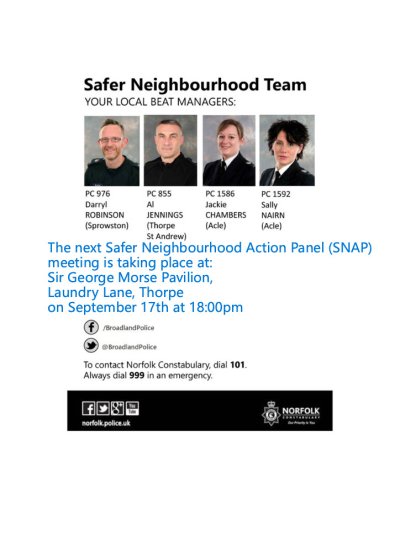 17/09/2025 at 18:00pm - Safer Neighbourhood Action Panel (SNAP)